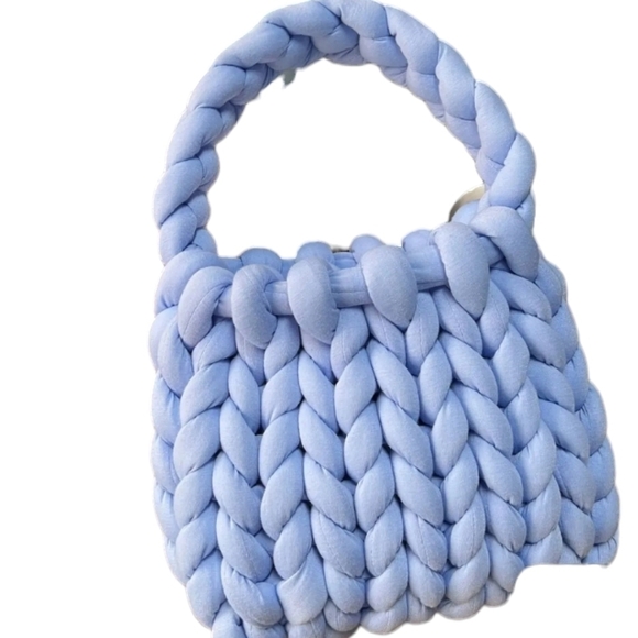 Handbags - BLUE CHUNKY KNIT CROCHET PURSE